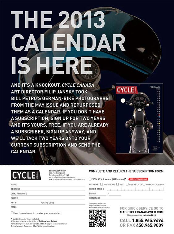 Cycle Canada Magazine Subscription and Calendar Ad design by Filip Jansky